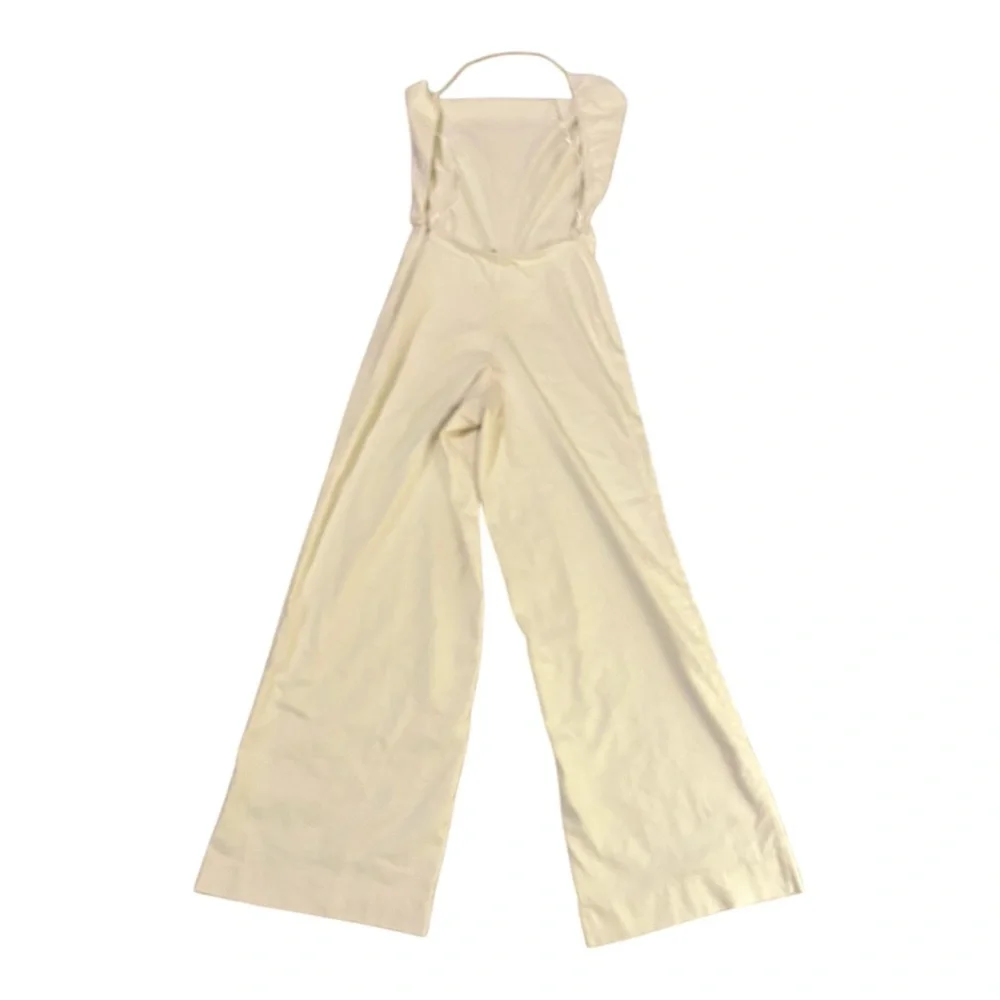 ZARA White Linen Blend Halter Jumpsuit | Wide‎ Leg | Size Small
